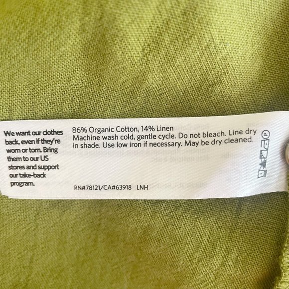 Eileen Fisher Women's L Green Cotton Linen Shirt SS Button Down Crop Length - Picture 5 of 5